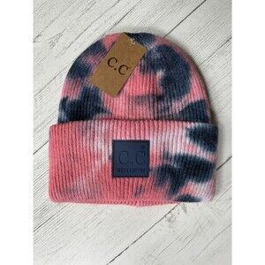 CC Exclusive Tie Dye Beanie Pink/Navy knit Warm Beanie Hat NWT
